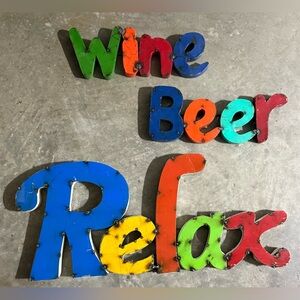 3 NEW Colorful Metal Wall Art Signs